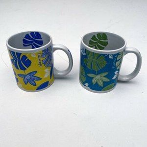 Rare Hilo Hattie Hawaii 2014 Yellow / Blue Faua Tea Coffee Cup Mug Set Of 2